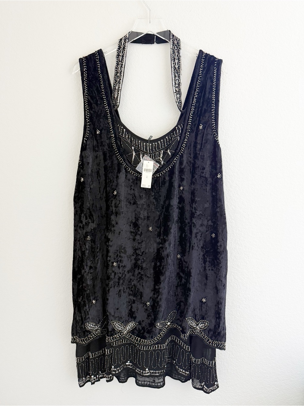 Anthropologie Black Embellished Beaded Velvet Mini Dress - Picture 3 of 11